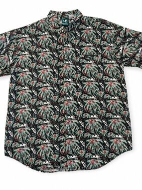 Vintage Big Dogs Hawaiian Palm Tree Dog Print Shirt Large